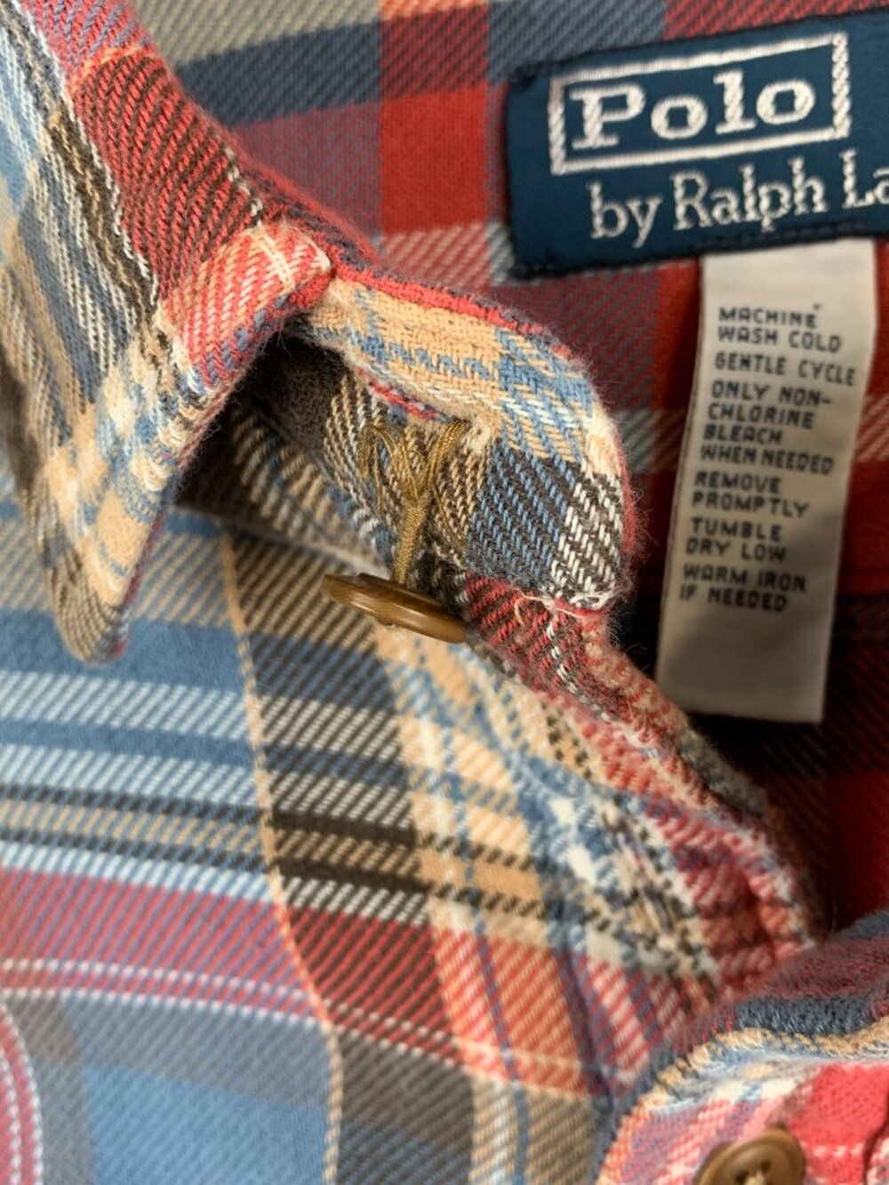 Ralph Lauren Polo Men Work Shirt Medium Blue Plaid Flannel Button Up Long Sleeve - Picture 3 of 8